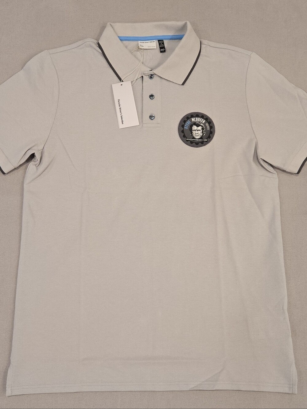 Porsche Driver's Selection Steve Mcqueen Polo Shirt Men's Size Medium Light Gray